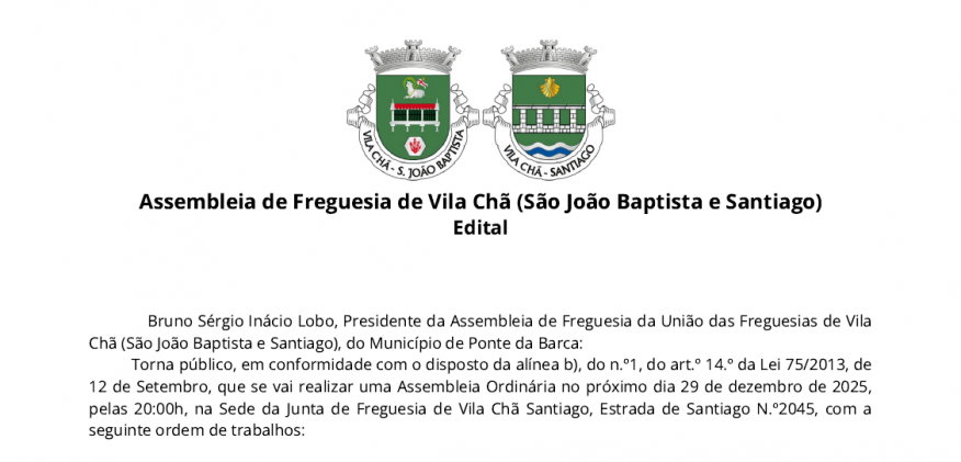 Reuni&atilde;o Ordin&aacute;ria - Assembleia de Freguesia