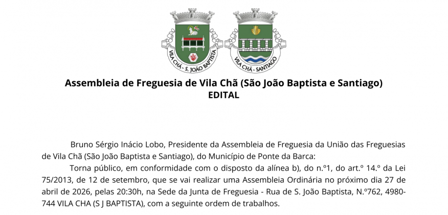 Reuni&atilde;o Ordin&aacute;ria - Assembleia de Freguesia
