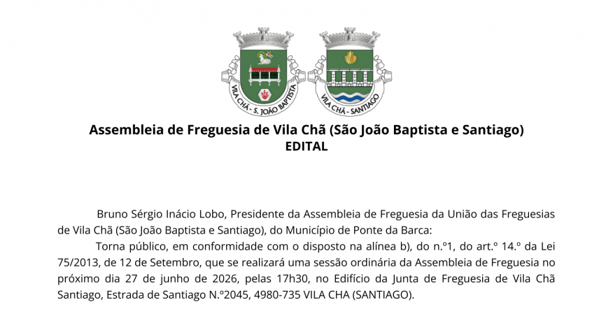 Reuni&atilde;o Ordin&aacute;ria - Assembleia de Freguesia